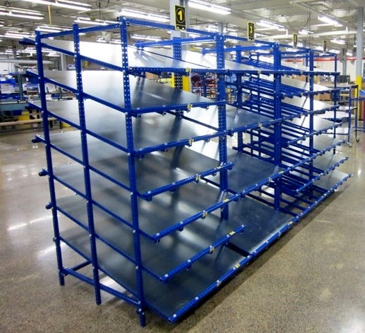 Heavy Duty Flow Rack, First-In First-Out system made with Flex Craft products.