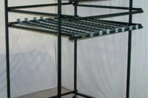 A mobile Flex Craft Flow Rack Conveyor.