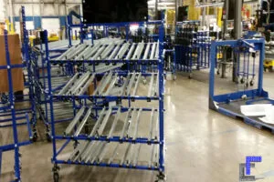 A mobile Flex Craft Flow Rack Conveyor.