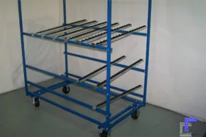 A mobile Flex Craft Flow Rack Conveyor.