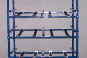 A mobile Flex Craft Flow Rack Conveyor.