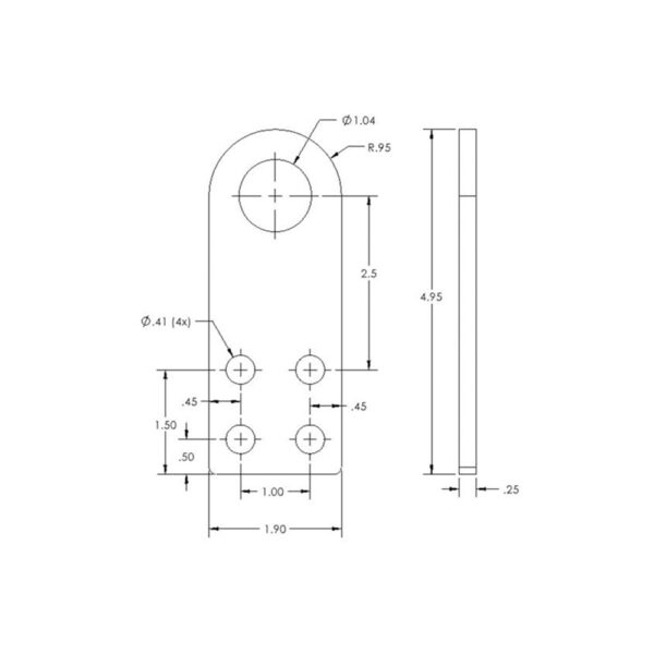 Flex Craft Female Hitch Adapter Drawing - 1" Ext.