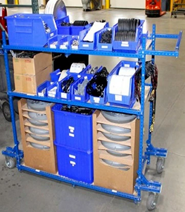 Blue custom product supply cart made with Flex Craft products.