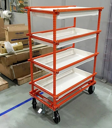 Orange Flex Craft Utility Cart with white bins.