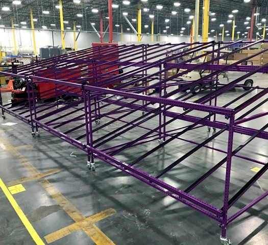 Wide, purple, Flow Racks made with Flex Craft products.