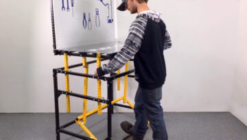 Ergonomic workstation with kickstand table made from Flex Craft steel tubing.