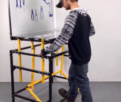 Ergonomic workstation with kickstand table made from Flex Craft steel tubing.