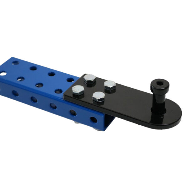 Flex Craft Male Heavy Hitch Extension made from heavy duty steel is bolted to a 1"x2" blue steel tube.